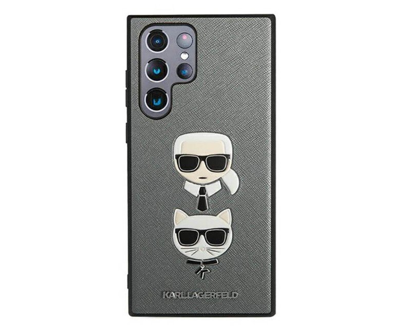 Husa Cover Karl Lagerfeld Saffiano Karl Head & Choupette pentru Samsung Galaxy S22 Ultra Silver thumb