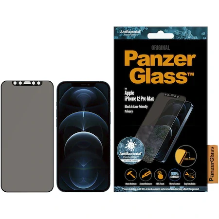 Folie Sticla Panzer Privacy Case Friendly pentru iPhone 12 Pro Max Negru thumb