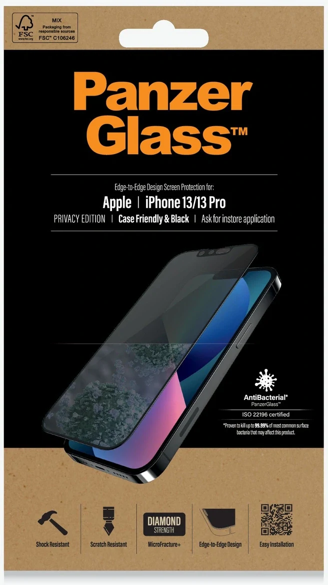 Folie Sticla Panzer Privacy Case Friendly pentru iPhone 13/13 Pro Negru thumb