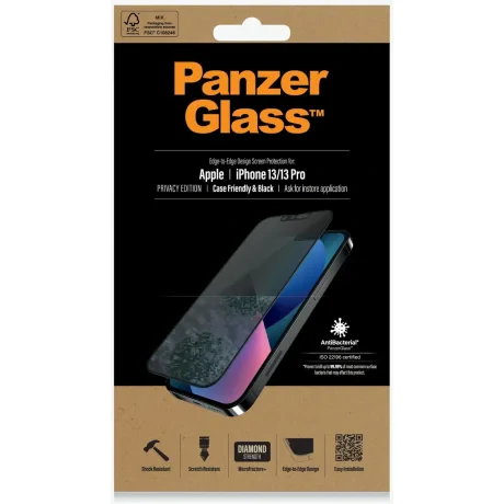 Folie Sticla Panzer Privacy Case Friendly pentru iPhone 13/13 Pro Negru