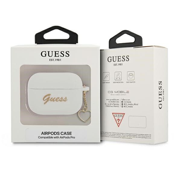 Husa Airpods Guess Silicone Charm Heart pentru Airpods Pro White thumb