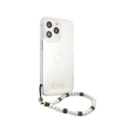 Husa Cover Guess PC Script Pentru iPhone 13 Pro Max Transparent White Pearls