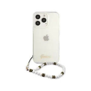 Husa Cover Guess PC Script Pentru iPhone 13 Pro Max Transparent White Pearls