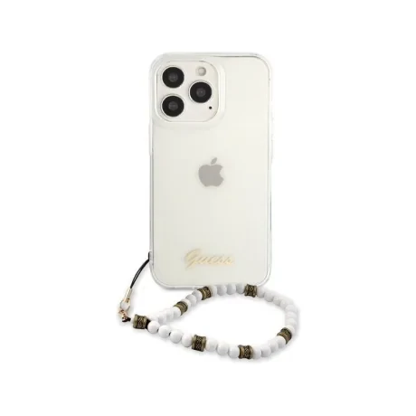 Husa Cover Guess PC Script Pentru iPhone 13 Pro Max Transparent White Pearls