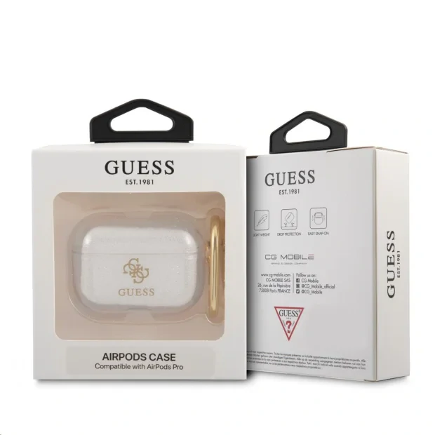 Husa Airpods Guess Glitter pentru Airpods Pro Transparent