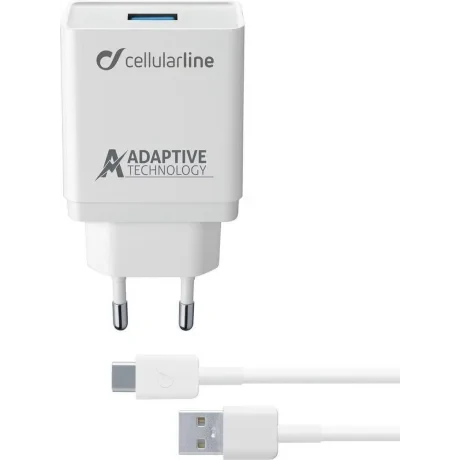 Set Incarcator+Cablu Cellularline 15W TypeC Alb