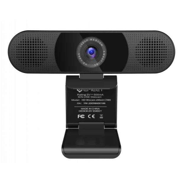 eMeet C980 Pro HD Webcam Full HD 1080P + 2 Speaker + 4 Mics Black