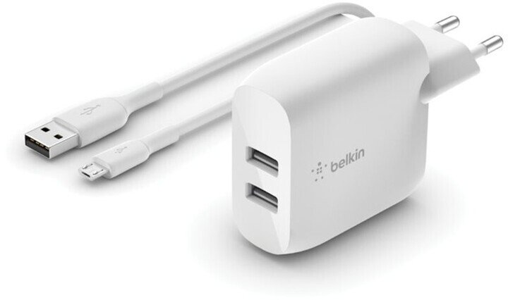 Incarcator Belkin Boost Charge Dual USB-A 24W+USB-A to Micro-USB Alb thumb