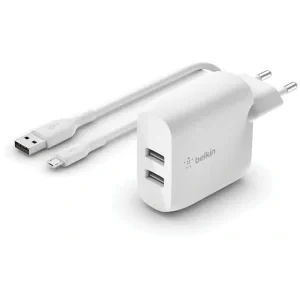 Incarcator Belkin Boost Charge Dual USB-A 24W+USB-A to Micro-USB Alb