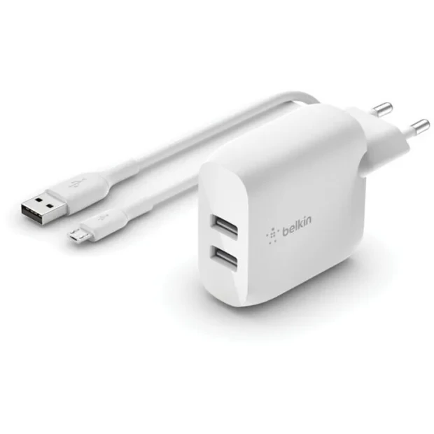 Incarcator Belkin Boost Charge Dual USB-A 24W+USB-A to Micro-USB Alb