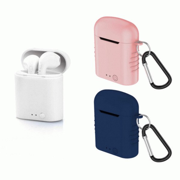 Set Casti Mini Wireless Contact /Huse de Protectie Roz/Albastru thumb