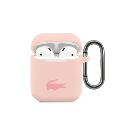 Husa Cover Lacoste Silicon Glossy Printing Logo pentru Airpods 1/2 Roz