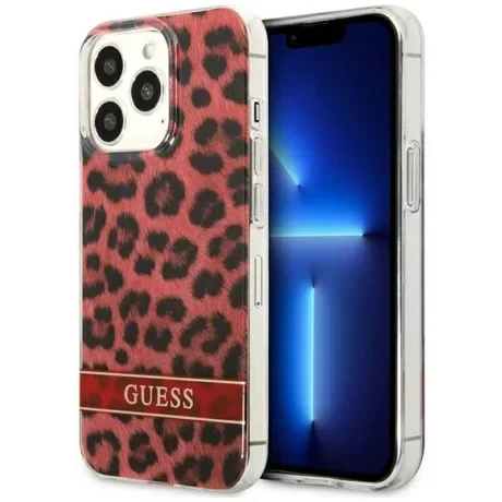 Husa Guess Leopard Case pentru iPhone iPhone 13 Pro Rosu