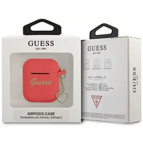 Husa Guess pentru Airpods Charm Heart Rosu