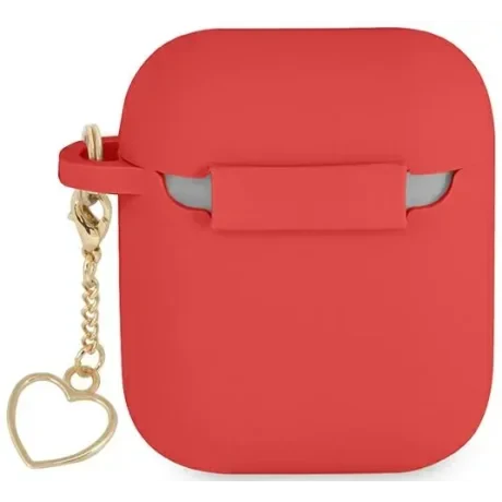 Husa Guess pentru Airpods Charm Heart Rosu