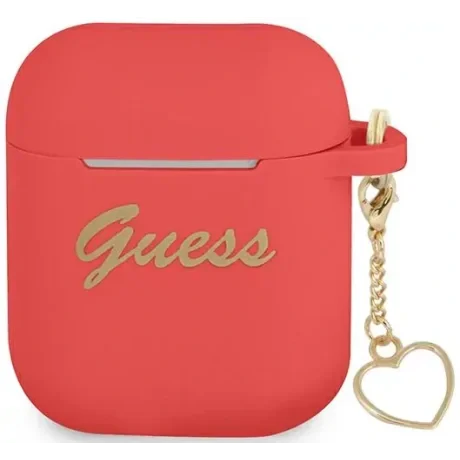 Husa Guess pentru Airpods Charm Heart Rosu
