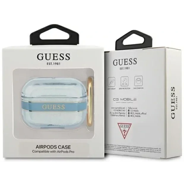 Husa Guess pentru Airpods Pro Blue Strap Albastru