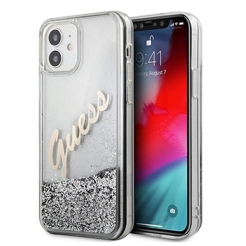 Husa Guess pentru iPhone Hard Glitter Vintage iPhone 12 Pro Max Argintiu thumb