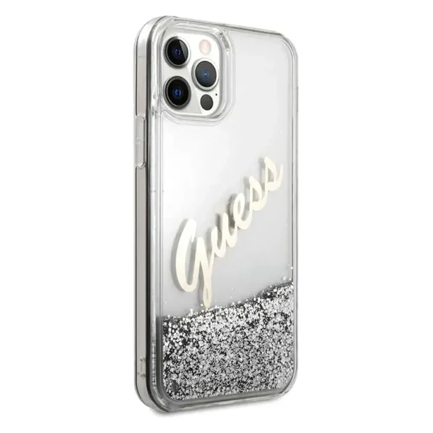 Husa Guess pentru iPhone Hard Glitter Vintage iPhone 12 Pro Max Argintiu