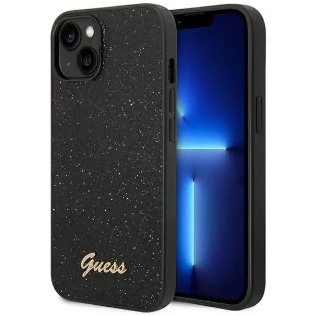 Husa Cover Guess Glitter PC/TPU Flakes Metal Logo pentru iPhone 14 Plus Black