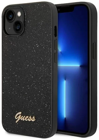 Husa Cover Guess Glitter PC/TPU Flakes Metal Logo pentru iPhone 14 Pro Black thumb