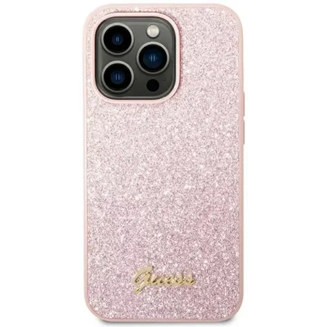 Husa Cover Guess Glitter PC/TPU Flakes Metal Logo pentru iPhone 14 Pro Pink