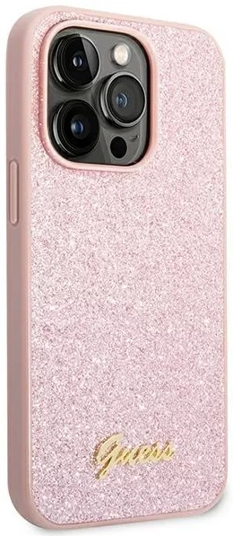 Husa Cover Guess Glitter PC/TPU Flakes Metal Logo pentru iPhone 14 Pro Pink thumb