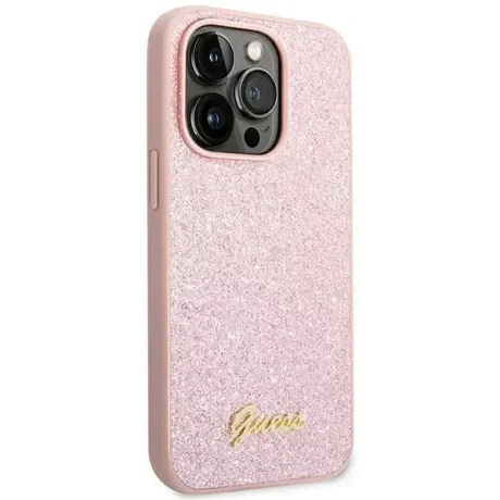 Husa Cover Guess Glitter PC/TPU Flakes Metal Logo pentru iPhone 14 Pro Pink