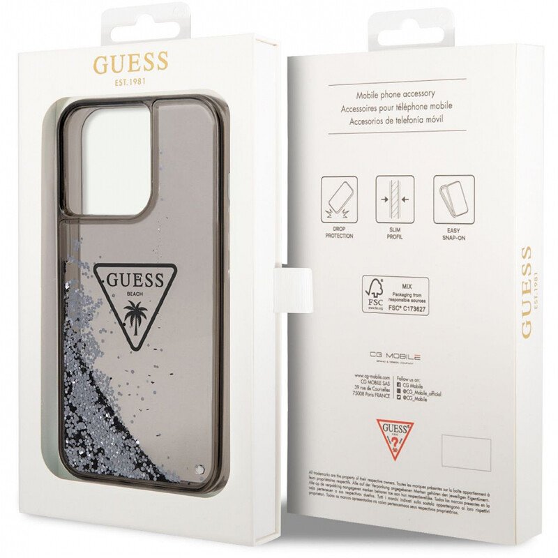 Husa Cover Guess PC/TPU Liquid Glitter Triangle Logo pentru iPhone 14 Plus GUHCP14MLFCTPK Black thumb