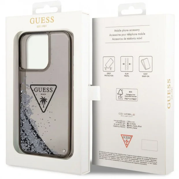 Husa Cover Guess PC/TPU Liquid Glitter Triangle Logo pentru iPhone 14 Plus GUHCP14MLFCTPK Black