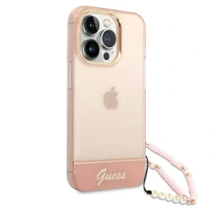Husa Cover Guess PC/TPU Camera Outline Translucent with Strap pentru iPhone 14 Pro Max Pink