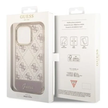 Husa Cover Guess PC/TPU Peony Script Logo Glitter pentru iPhone 14 Pro Pink