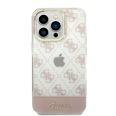 Husa Cover Guess PC/TPU Peony Script Logo Glitter pentru iPhone 14 Pro Pink