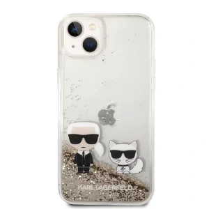 Husa Cover Karl Lagerfeld Liquid Glitter Karl and Coupette pentru iPhone 14 Plus Gold