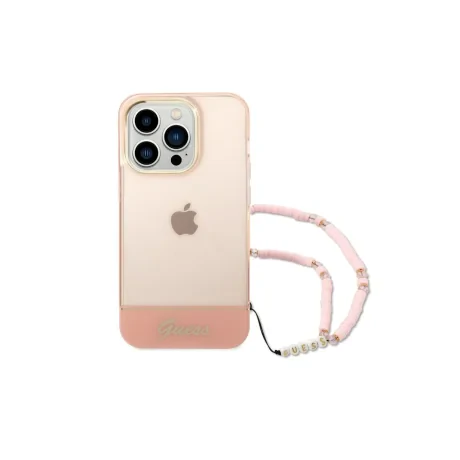 Husa Cover Guess PC/TPU Camera Outline Translucent with Strap pentru iPhone 14 Pro Pink