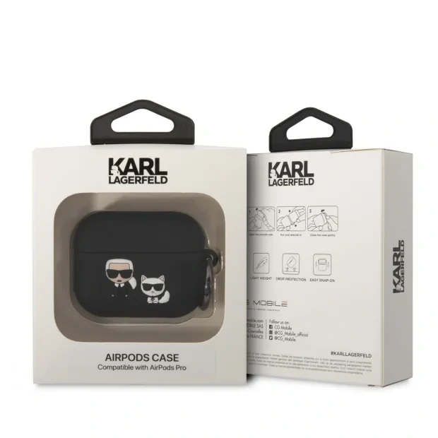 Husa Karl Lagerfeld and Choupette Silicon pentru Airpods Pro Black