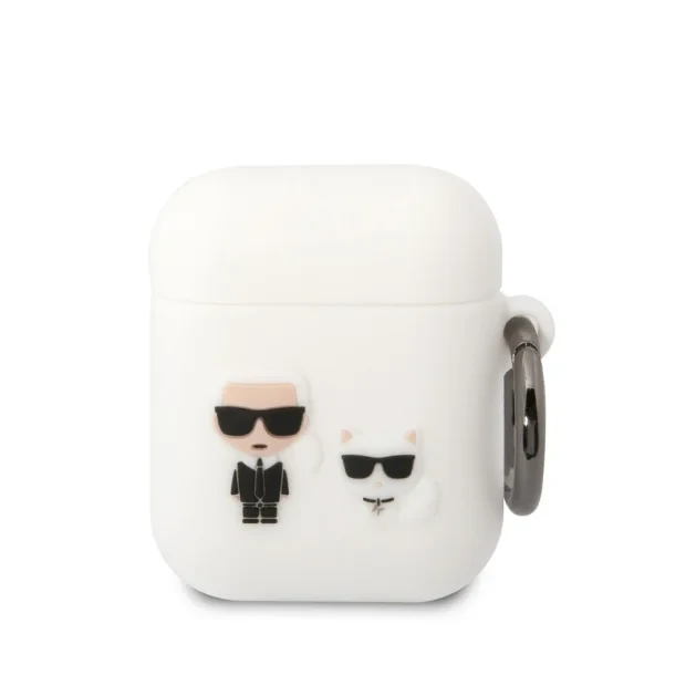 Husa Karl Lagerfeld and Choupette Silicon pentru Airpods 1/2 Alb