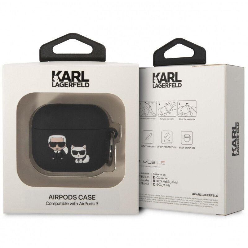 Husa Karl Lagerfeld and Choupette Silicon pentru Airpods 3 Negru thumb