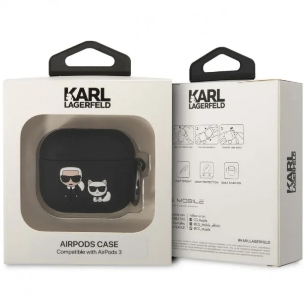 Husa Karl Lagerfeld and Choupette Silicon pentru Airpods 3 Negru