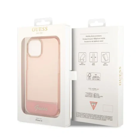 Husa Cover Guess PC/TPU Camera Outline Translucent pentru iPhone 14 Plus Pink