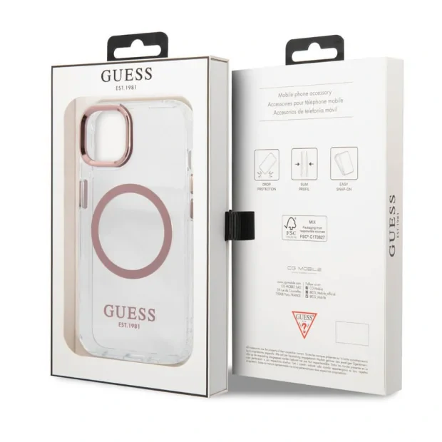Husa Cover Guess Transparent MagSafe pentru iPhone 13 Pro Max Pink