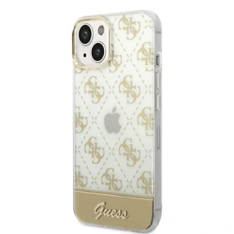 Husa Cover Guess PC/TPU Peony Glitter Script Logo pentru iPhone 14 Plus Gold