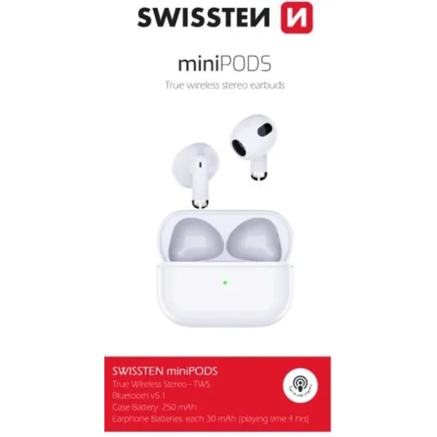 Casti Bluetooth Swissten TWS Mini Podss 5.1 Stereo Alb