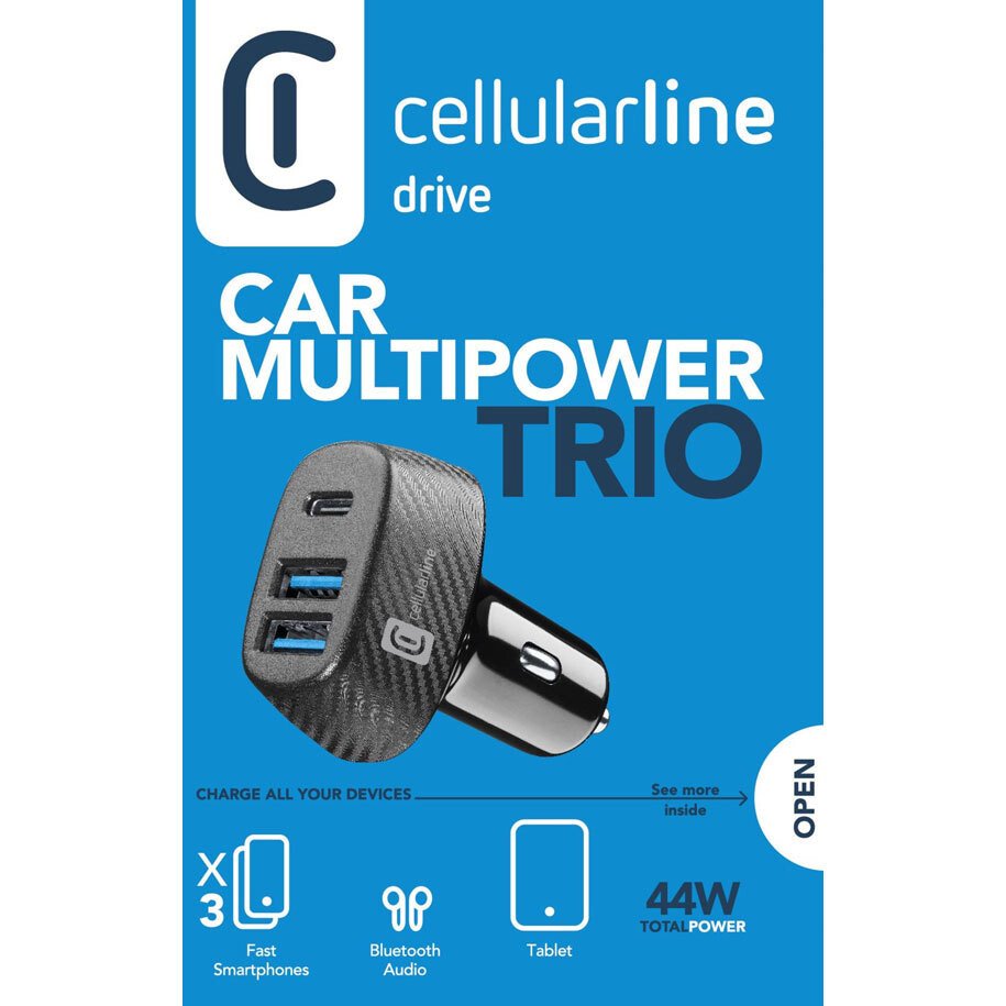 Incarcator Auto Cellularline 44W 2xUsb 1xType-C Negru thumb