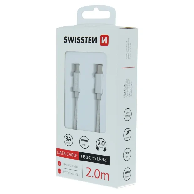 Cablu Date Swissten Textil Usb-C to Usb-C 2M Argintiu