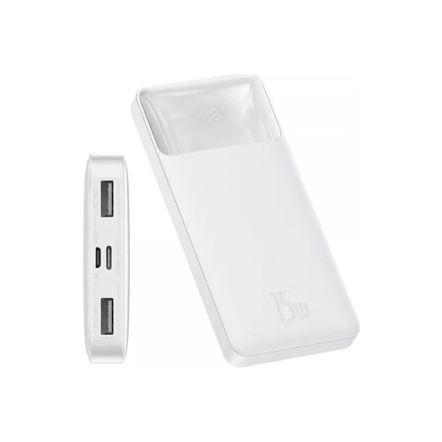 Baterie Externa Baseus QPOW 10000 mAh 3.0 QC 15W cu IN/Out 2xUSB 1xType-C 1xLightning 1xMicro USB White