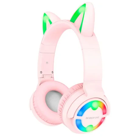 Casti Bluetooth Borofone BO15 Cat Ear Roz