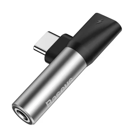 Adaptor Incarcare si Audio Baseus 1 x USB Type-C (T) la 1 x USB Type-C (M) si 1 x Jack 3.5mm (M) Negru + Argintiu