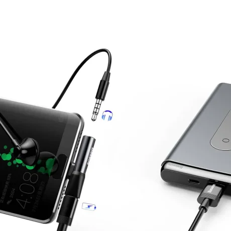 Adaptor Incarcare si Audio Baseus 1 x USB Type-C (T) la 1 x USB Type-C (M) si 1 x Jack 3.5mm (M) Negru