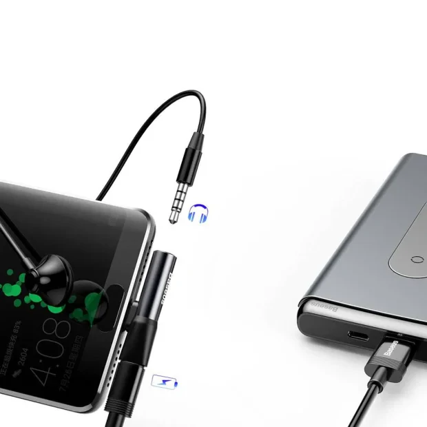 Adaptor Incarcare si Audio Baseus 1 x USB Type-C (T) la 1 x USB Type-C (M) si 1 x Jack 3.5mm (M) Negru